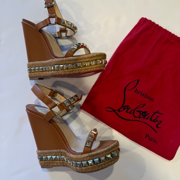 Christian Louboutin Studded Espadrille Wedge Sandals Red Sole Summer Heel SZ: 36 - Picture 6 of 14